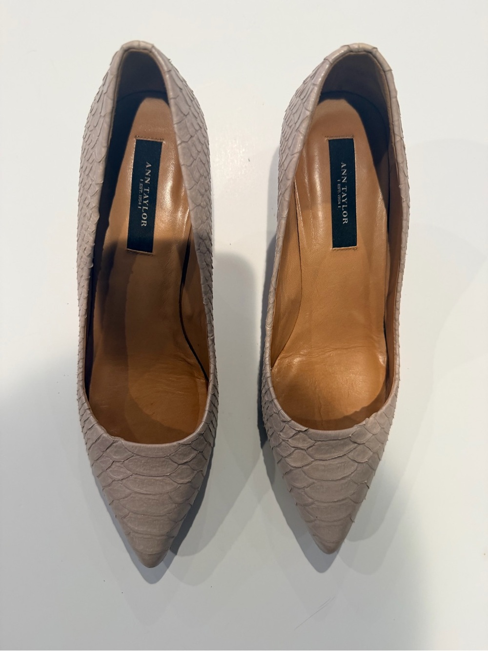 Ann Taylor Neutral Taupe Textured Pointed-Toe Pumps